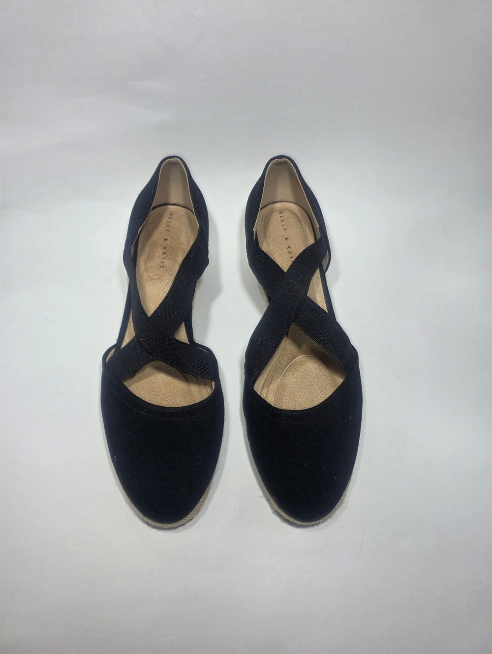 Kelly & Katie Black Elastic Strap Espadrille Wedge Shoe Women’s Size 8.5 NEW